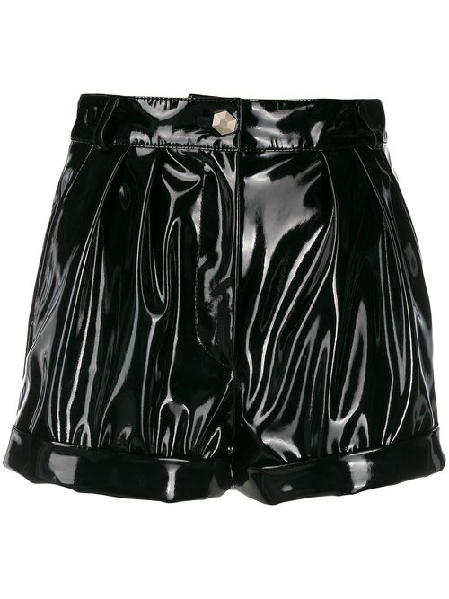 Coated high-wasted shorts - Black