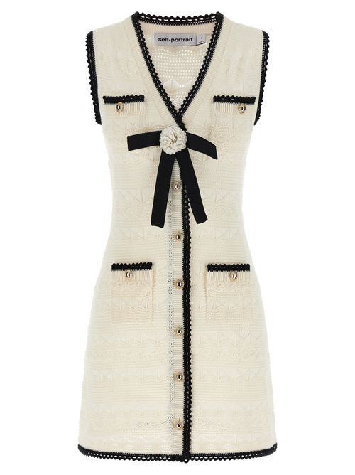 Pointelle Knit Bicolor Dress — White