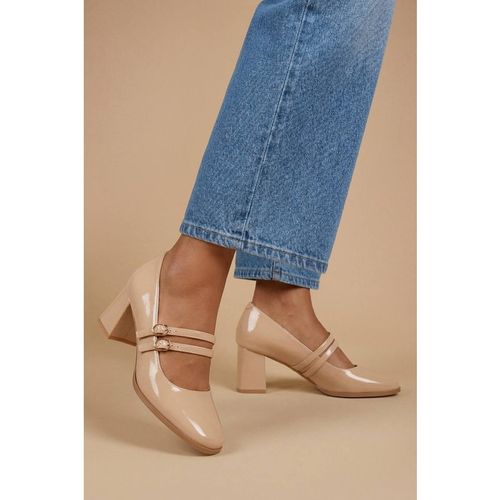 Oasis Women's Gemma Faux Patent Leather Medium Block Heel Mary Janes in Nude