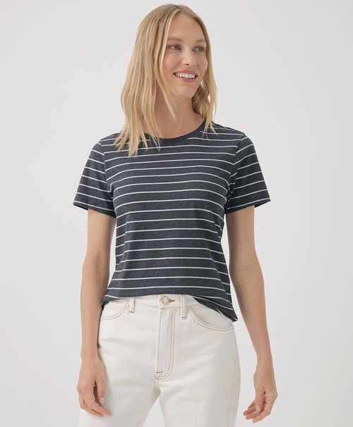 Women's Charcoal Classic Stripe Softspun Crew Neck Tee