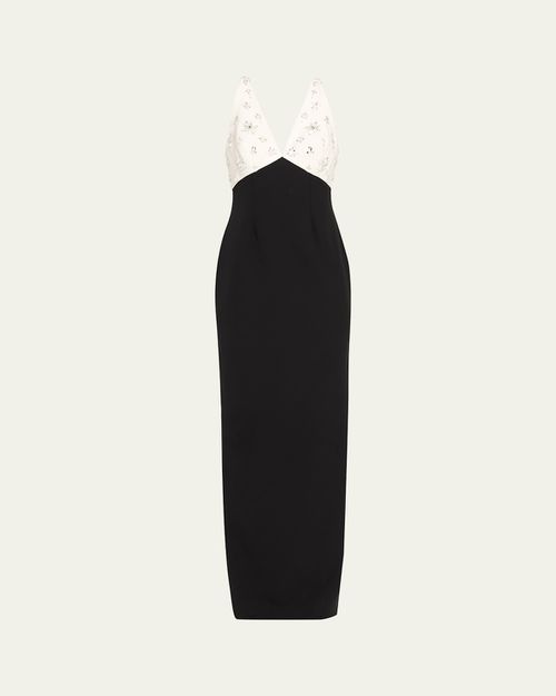 Crystal Colorblock Crepe Column Gown