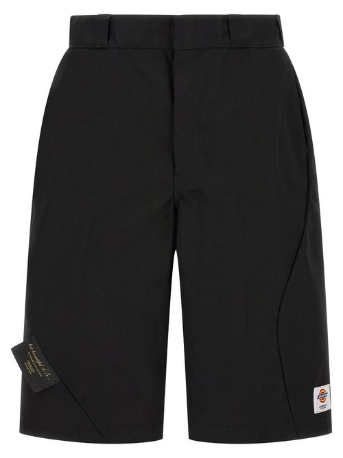 Asymmetric-Stitched Cotton-Twill Bermuda Shorts — Black