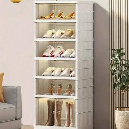 6layer Foldable Shoe Rack Organization Rack, Plastic Shoe Rack, Foldable Shoe Rack Storage Box, Transparent Shoe Box, Stackable, With Door, Easy To A