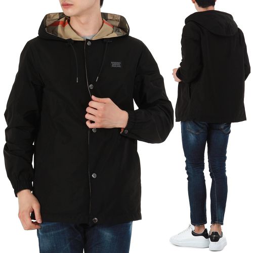 Black Reversible Waterproof Jacket In Polyester Man