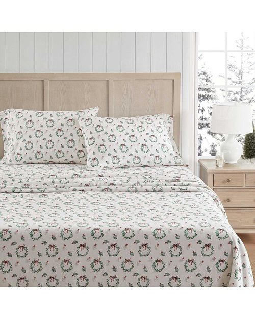 Wreaths & Mistletoe Cotton Flannel Sheet Set