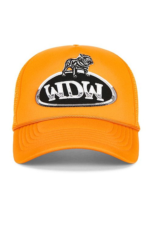Who Decides War by Ev Bravado Dale Trucker Hat in Tangerine - Orange. a