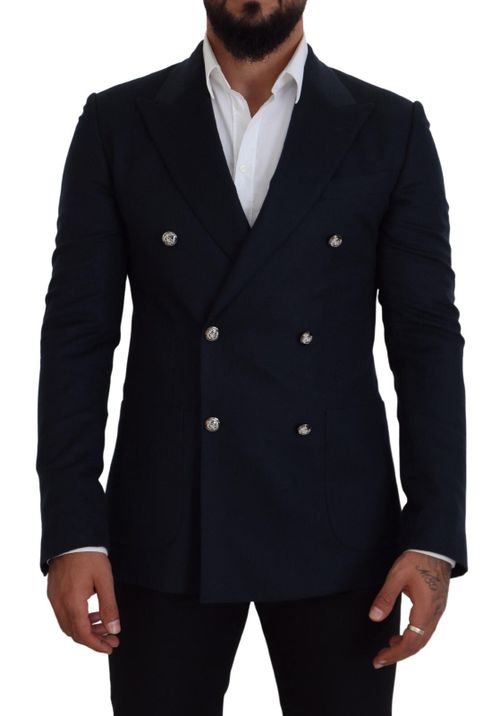 Double-Breasted Cashmere Silk Blazer — Navy