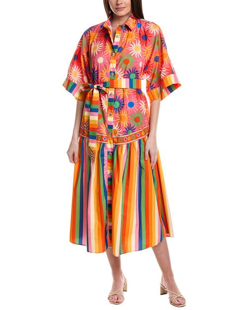 Graphic Macaws Mixed Midi Dress