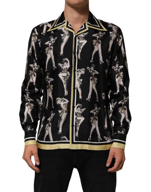 Pin-Up Printed Silk Shirt — Black