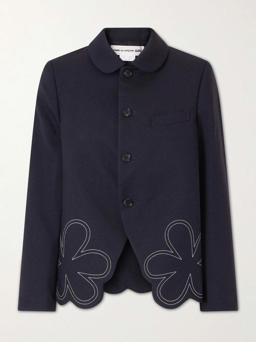 Embroidered Gabardine Blazer - Blue