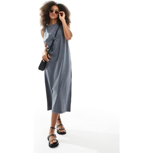 ASOS DESIGN Womens sleeveless twist shoulder column midi dress in washed grey - Charcoa