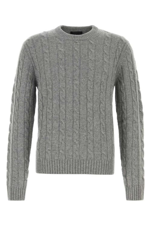 Cable-Knit Cashmere Sweater — Gray