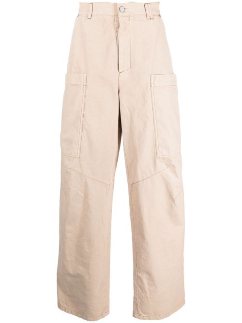 Wide-leg cotton cargo trousers - Neutrals