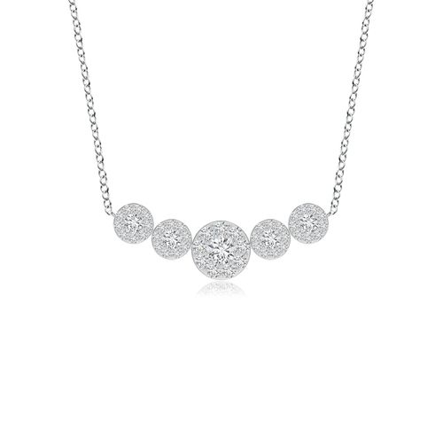 Angara 1.01 Carats Graduated Five Stone Diamond Halo Necklace in 14K White Gold