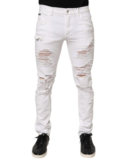 Distressed Ripped Denim Jeans — White