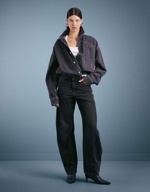 Baggy dad barrel jeans in black-Navy