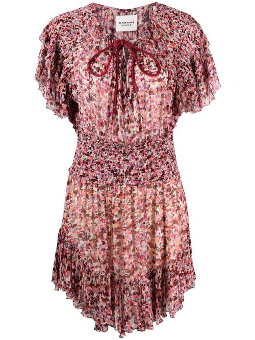 Abstract-print shirred-detail dress