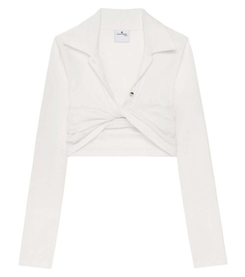 White Solid Peaked Lapel Top