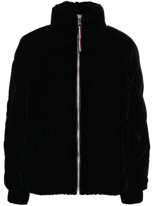 High-neck velvet puffer jacket - Black