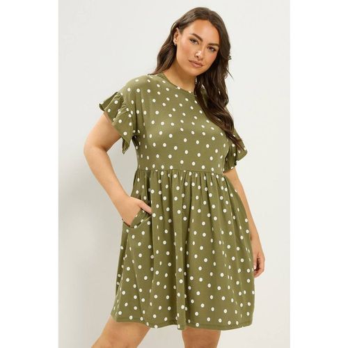 Yours Polka Dot Tunic Dress In Olive