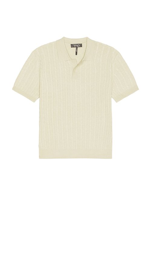 WAO Cable Knit Short Sleeve Polo in Crea