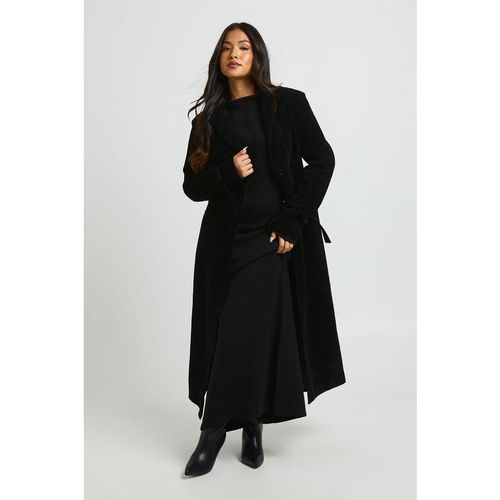 Boohoo Womens Petite Faux Suede Cinched Longline Coat - Black