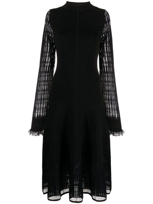 High-neck flared midi dress - Black
