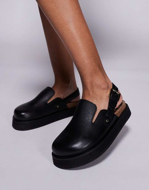 Walk London Barca clog mule in black grain leather