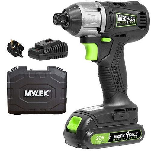 Mylek Cordless Li-ion Impact Drill Driver 20V Brushless, Variable Speed 0-2400RPM, 280Nm, 0-3200BPM, 2000Ah Battery