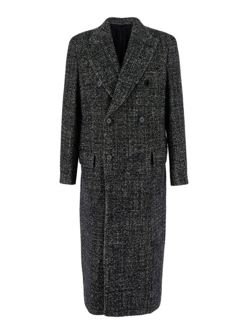 Grey Double-breasted Coat With Classic Lapels In Wool Man