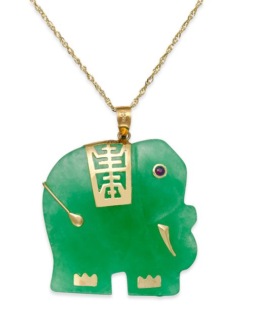 Dyed Jade Elephant Pendant Necklace in 14k Gold (25mm) - Jade