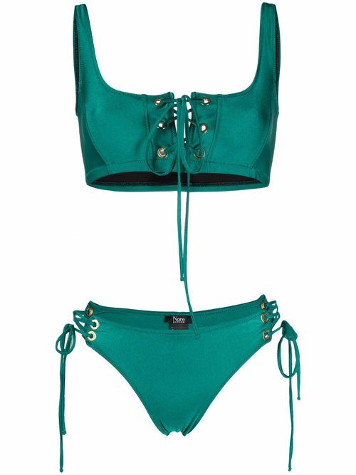Lattice-strap metallic bikini set - Green