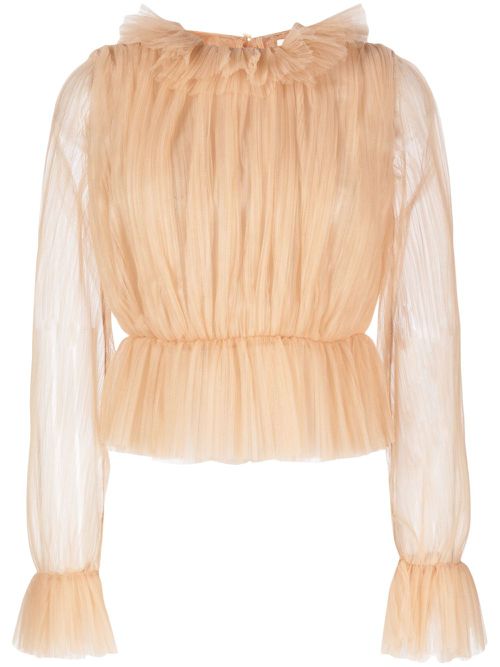 Long-sleeve tulle blouse - Neutrals