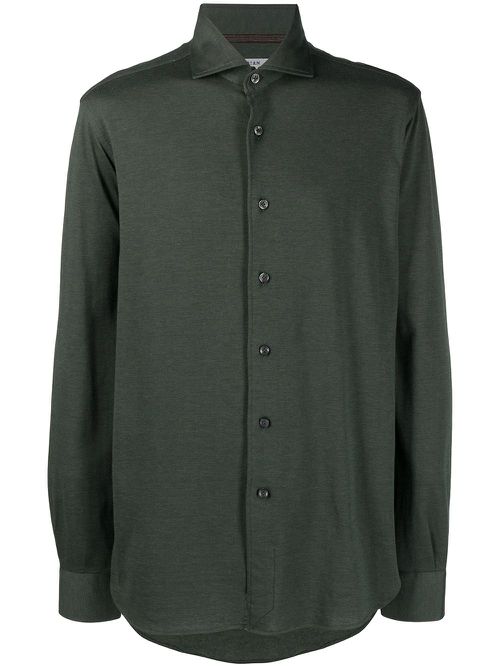 Spread collar piqué shirt - Green