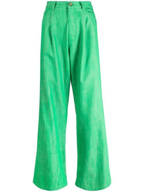 Wide-leg cotton trousers - Green