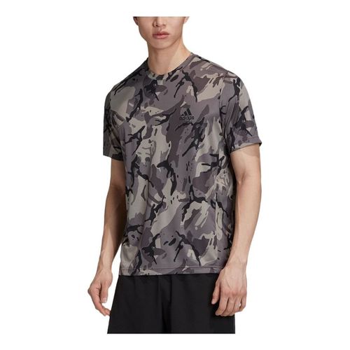 Men's Camouflage Printing Round Neck Pullover Short Sleeve Gray T-Shirt