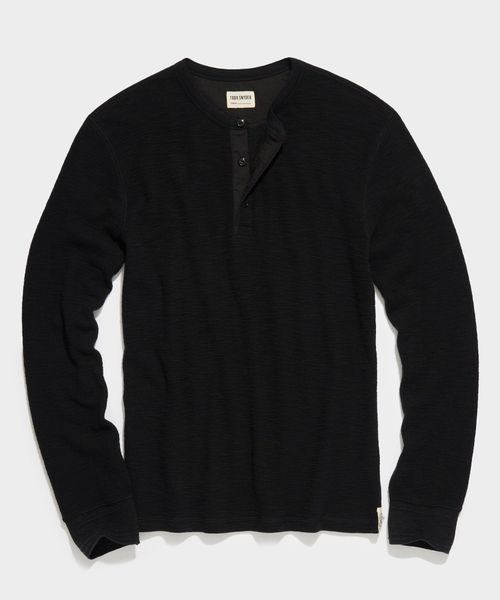 Lightweight Mini Waffle Henley in Blacktop