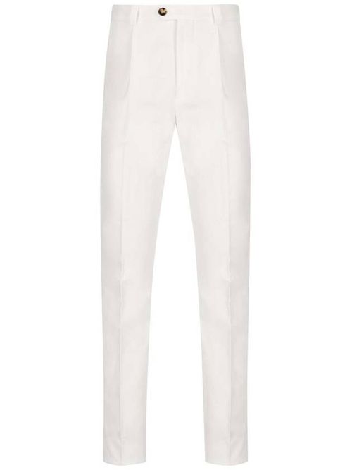 Pleat-front cotton trousers - White