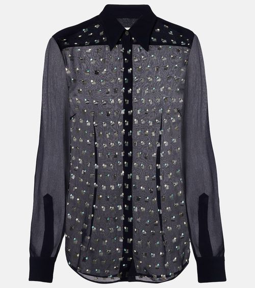Crystal-embellished sheer shirt