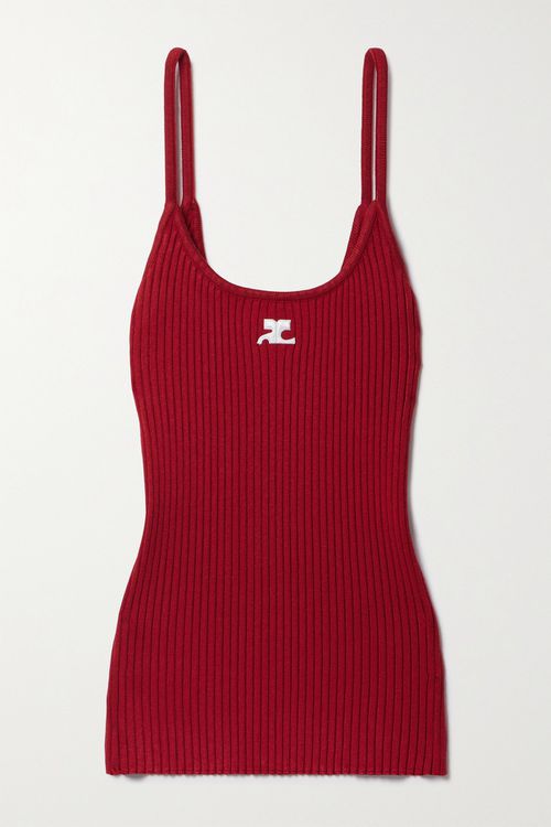 Reedition Appliquéd Ribbed-knit Tank - Red