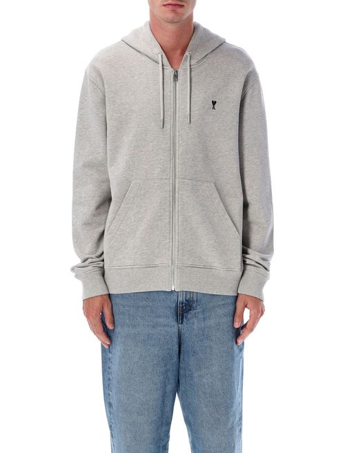 Men's Zip-Front Loopback Cotton Hoodie with OF Coeur Embroidery