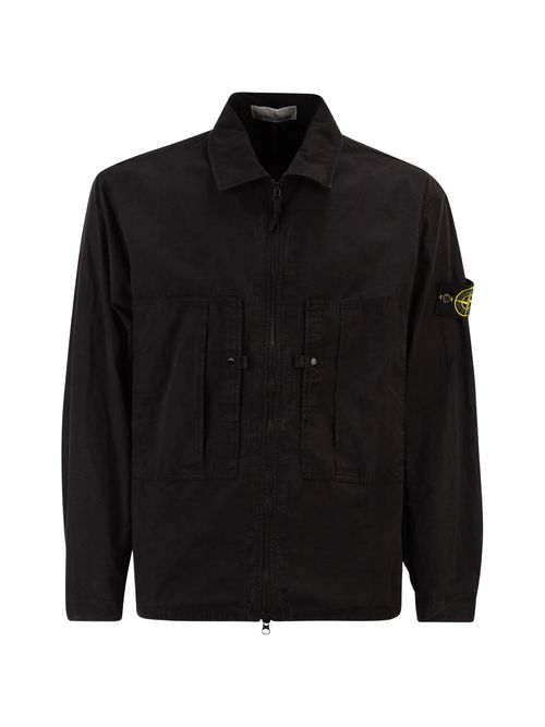 ? No brand? Vertical-Pocket Cotton Field Jacket with Two-Way Zip, Snap Cuffs & Sleeve Badge
