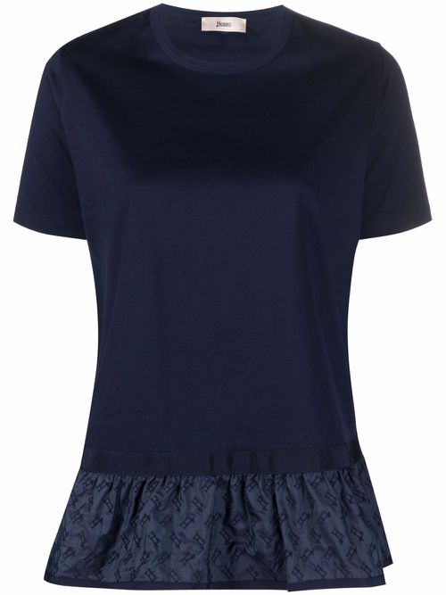Ruffled-hem T-shirt - Blue