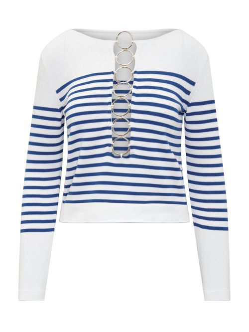 White Stripes Boat Neck Sweater
