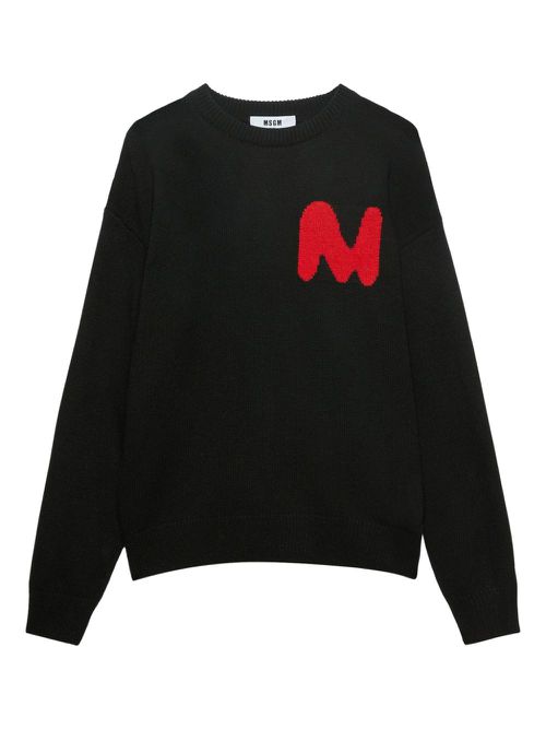 Embroidered-logo knitted jumper - Black