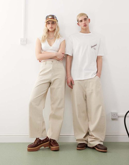 Weekday Astro Unisex linen blend pants in beige-Neutral