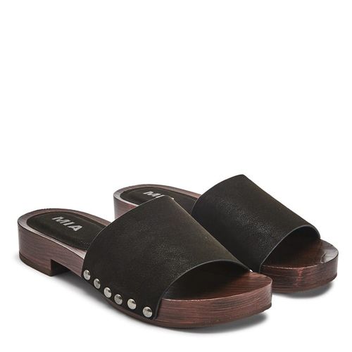 Women's Lanell Wood Bottom Slide Sandals (Black)