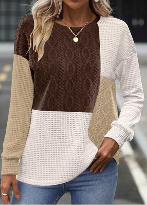 Modlily Blackish Green Patchwork Long Sleeve Round Neck Sweatshirt