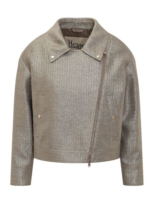 Metallic Boucle Loop Biker Jacket