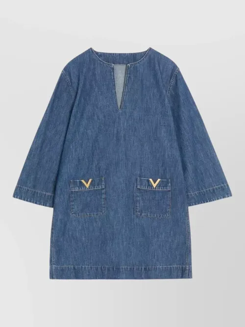 Valentino Garavani - denim mini dress v neckline pocket